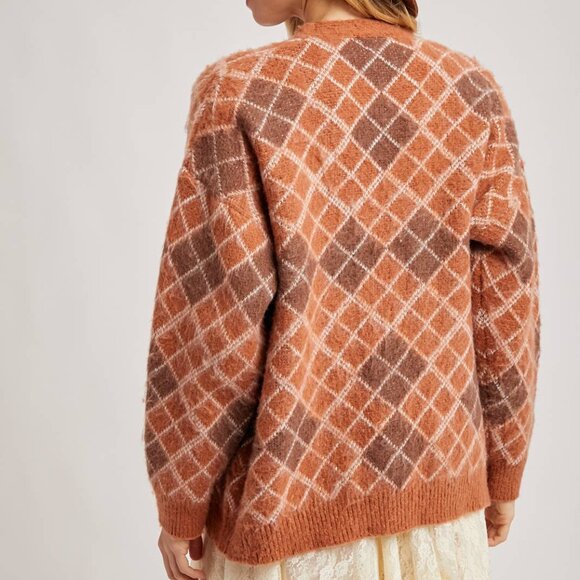 Bluivy Argyle Button Down Cardigan Caramel - Picture 3 of 4